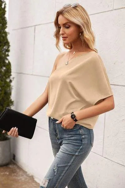 Single Shoulder Half Sleeve T-Shirt Women's T-Shirts - Tophatter Daily Deals